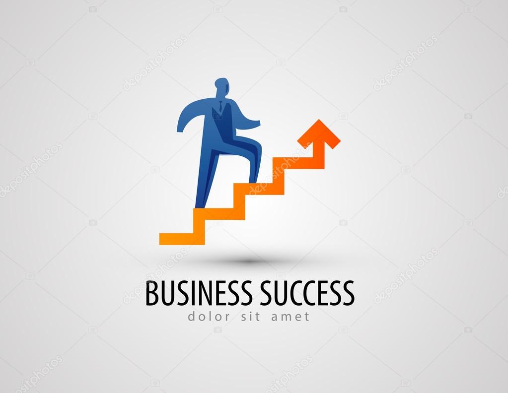 Businessman climbing stairs on a gray background. vector illustration