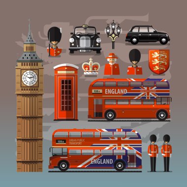 İngiltere, Londra, İngiltere. Renkli simgeler kümesi