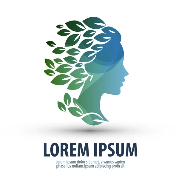 Yaprak şeklinde saçlı güzel kız. Logo, simgesi