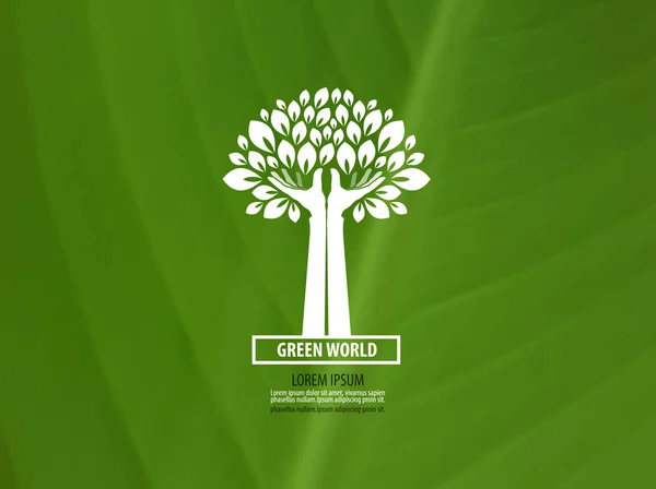 Umweltschutz. Natur und menschliche Hände. Logo, Briefmarke, Emblem, Symbol — Stockvektor