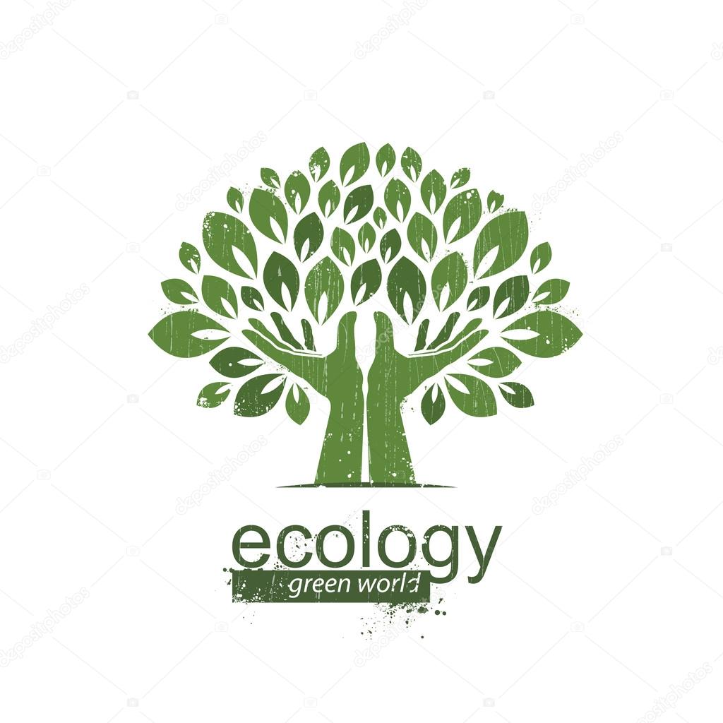 tree and hands. Logo, icon. Vector illustration