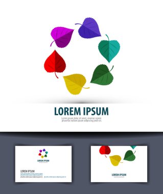 Renkli yaprakları bir daire içinde. Logo, simge, amblem, şablon, iş kartı