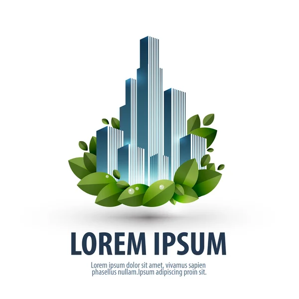 Cidade e natureza. logotipo, ícone, emblema, modelo, negócio — Vetor de Stock