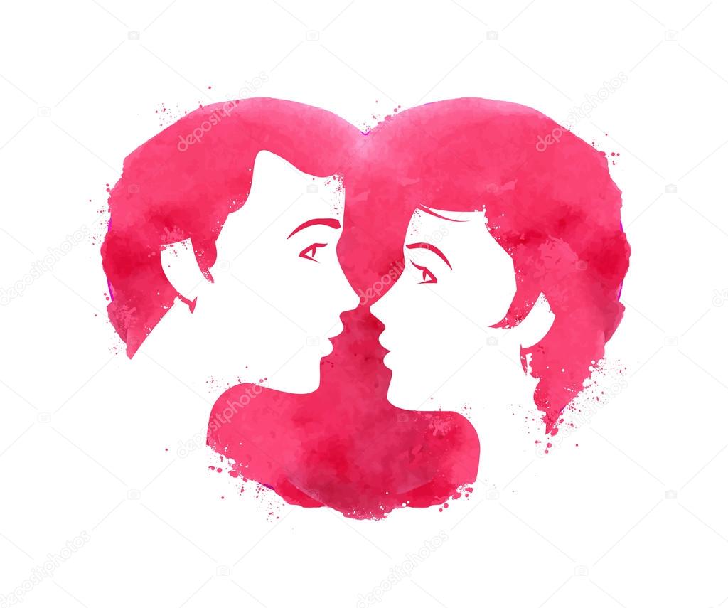 Watercolor. Silhouettes of people on a background of red spots. vector illustration