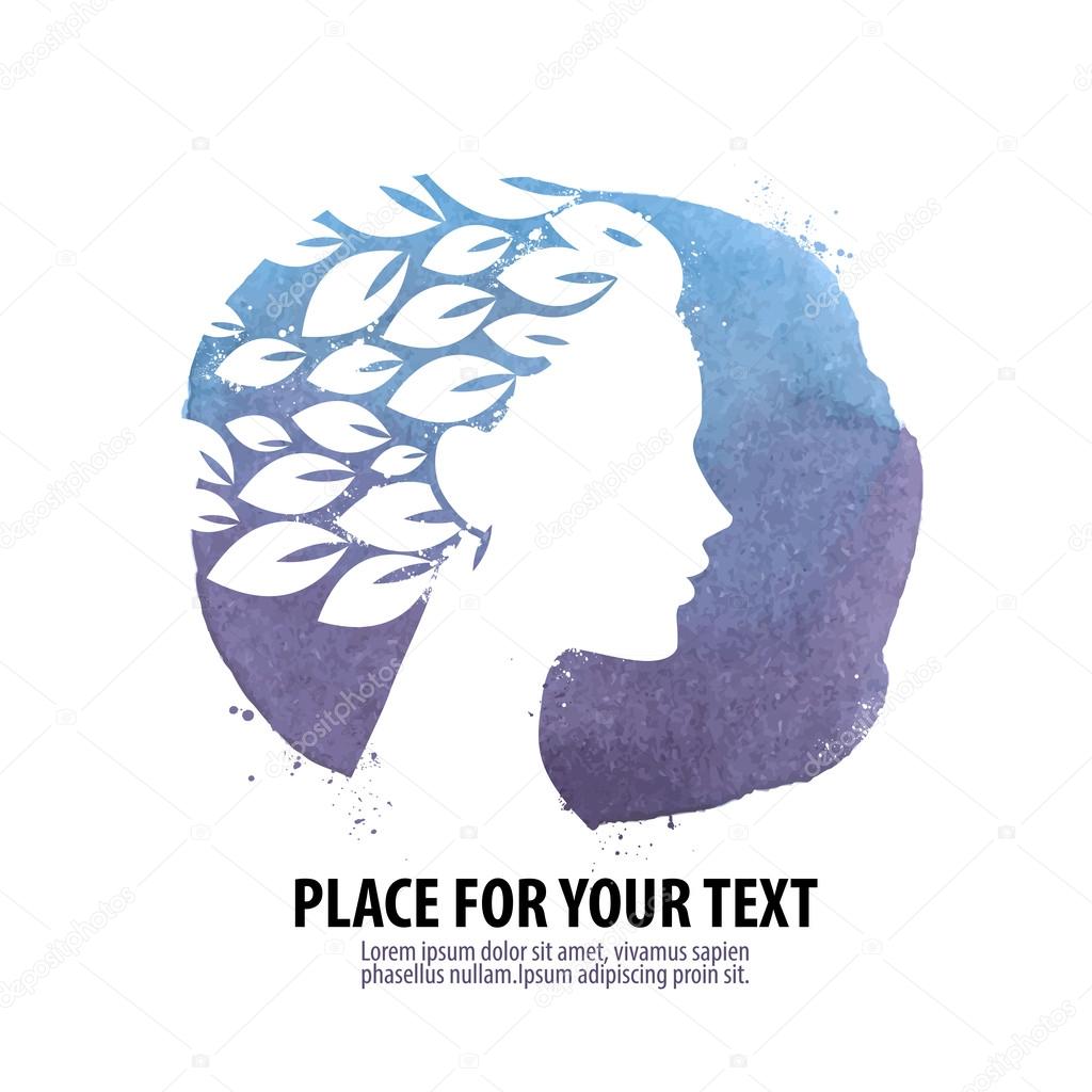 Silhouette of a beautiful girl on a background of watercolor. vector illustration