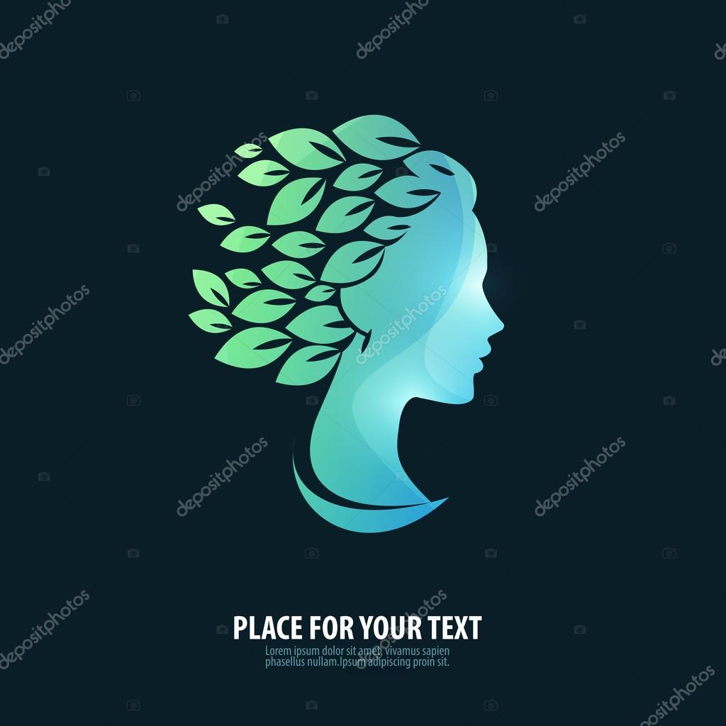 Silhouette of the head of a young girl on a black background. vector illustration