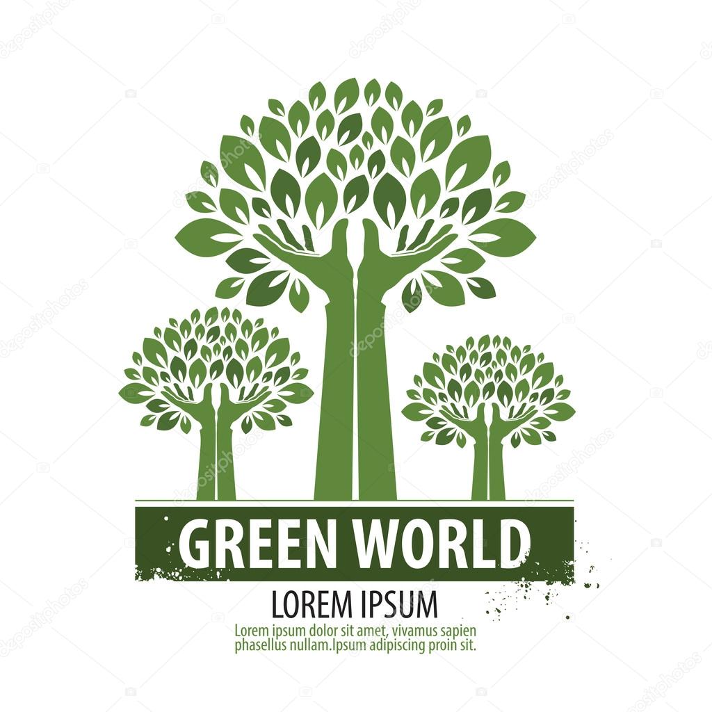 Hands and leaves in the form of a tree. vector illustration