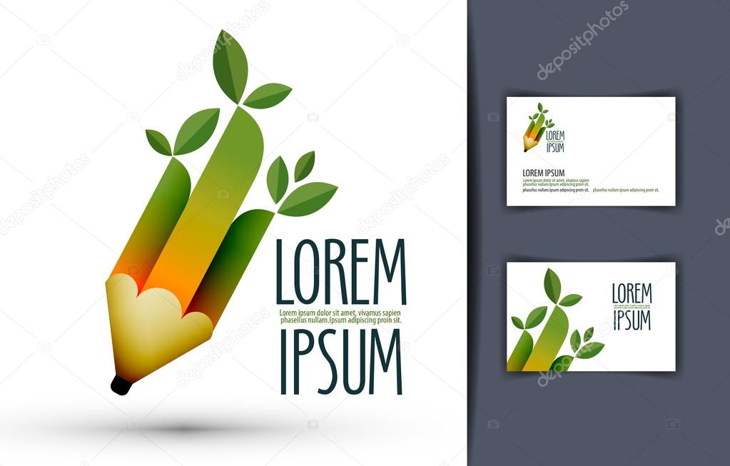 Pencil with leaves on a white background. vector illustration