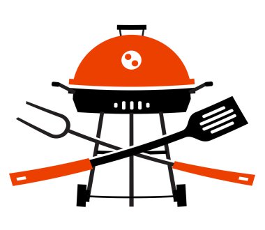 Barbekü, Barbekü, ızgara, piknik. Beyaz arka plan üzerinde Barbekü için kaplar