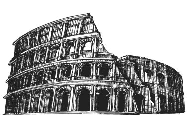 İtalya. Colosseum beyaz zemin üzerinde. Kroki