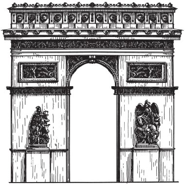 Fransa. Paris. arc de Triomphe beyaz zemin üzerinde. Kroki