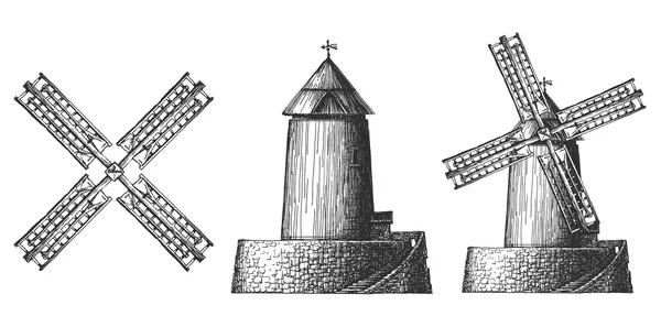Öğeleri beyaz bir arka plan üzerinde yel değirmenleri dolu. Kroki — Stok fotoğraf