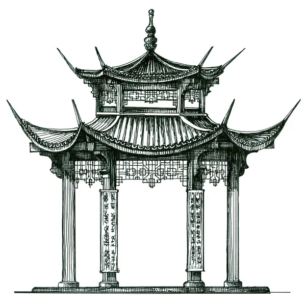 Азия. храм на белом фоне. Япония, Китай, Корея. Рисунок — стоковое фото