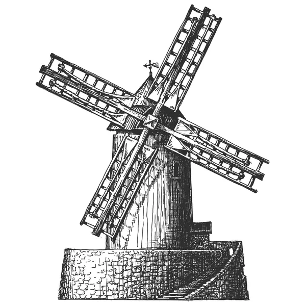 Старый шаблон векторного логотипа мельницы. икона муки, пшеницы, хлеба или архитектуры . — стоковый вектор
