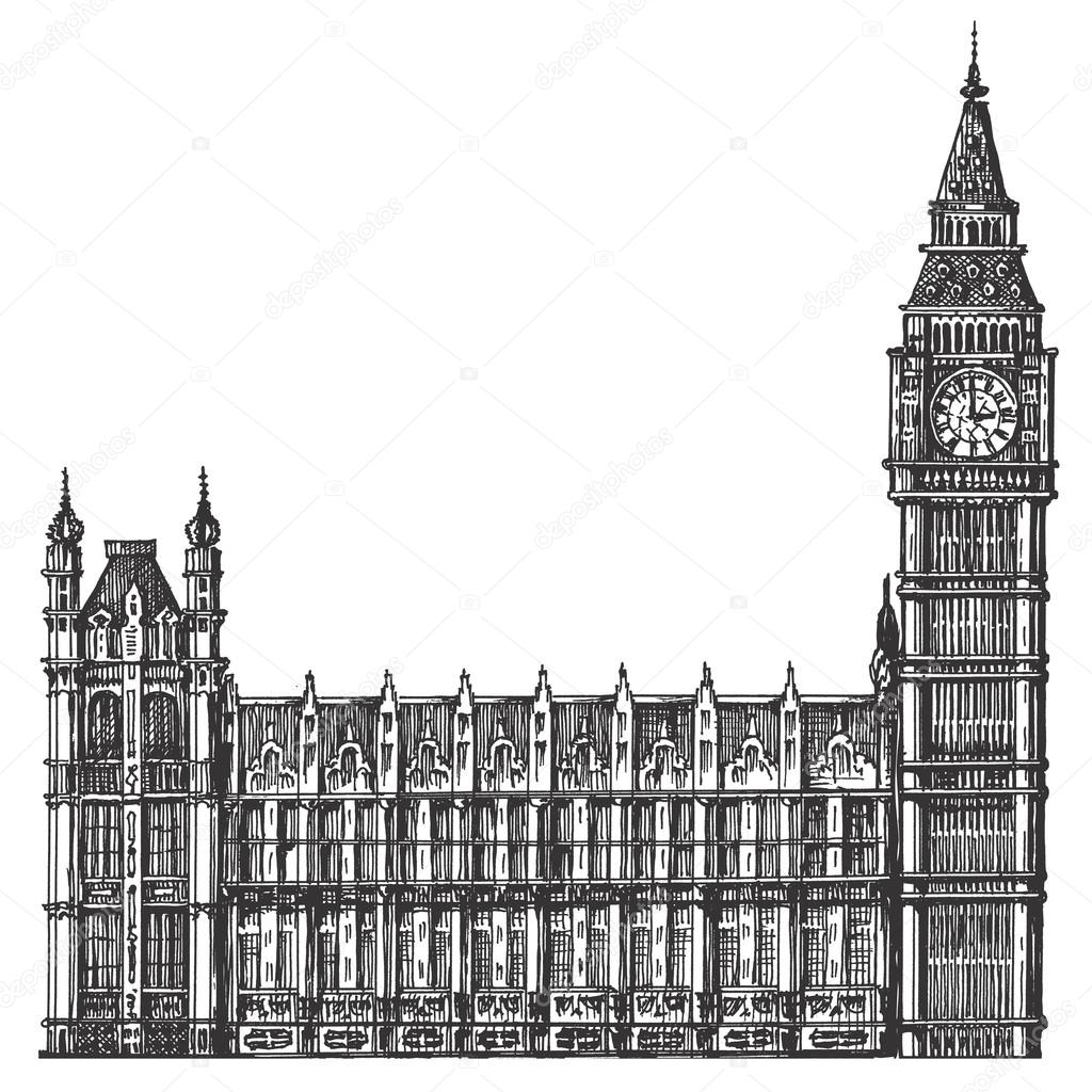 Sketch. big Ben on a white background. vector illustration