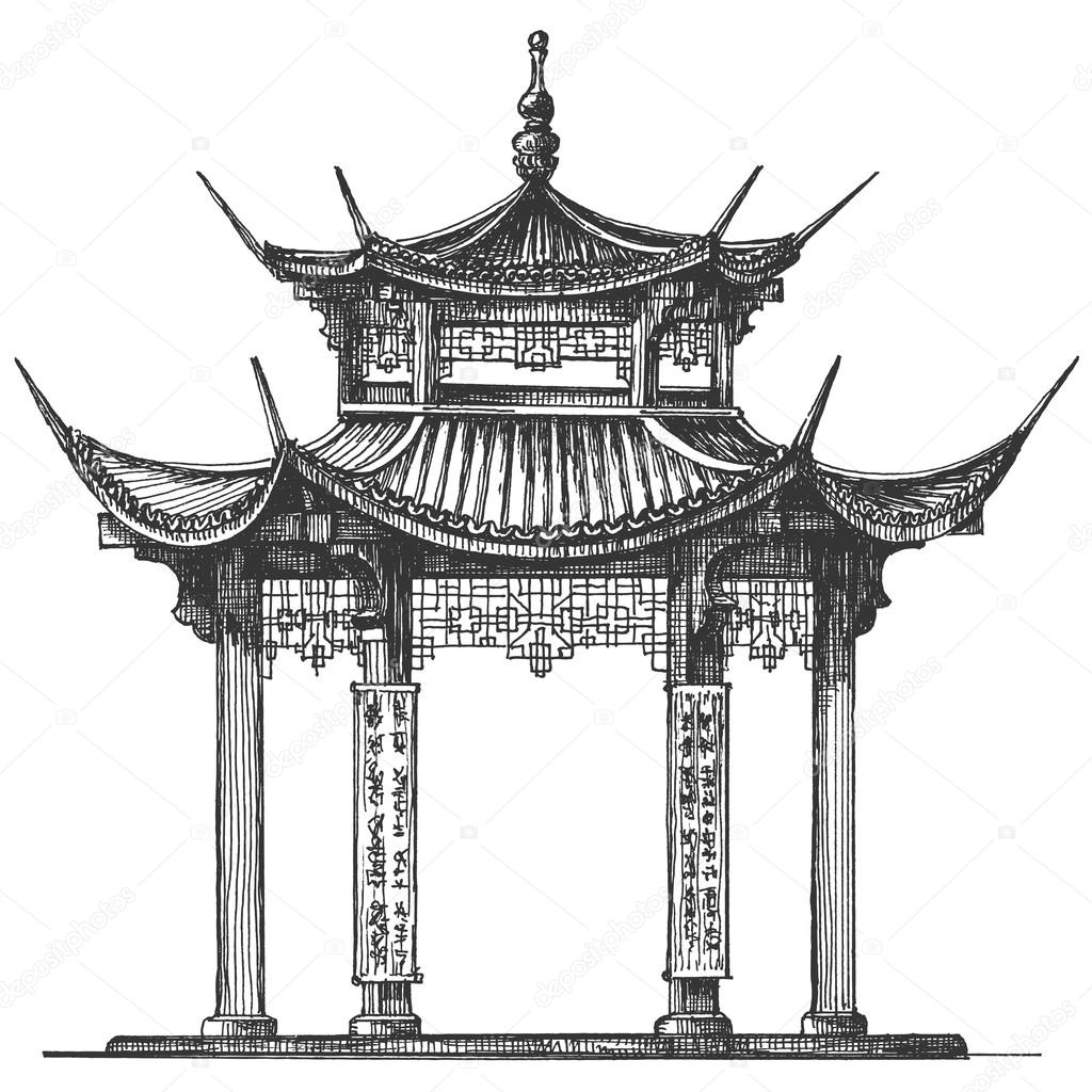 Sketch. architecture of Japan on a white background. vector illustration