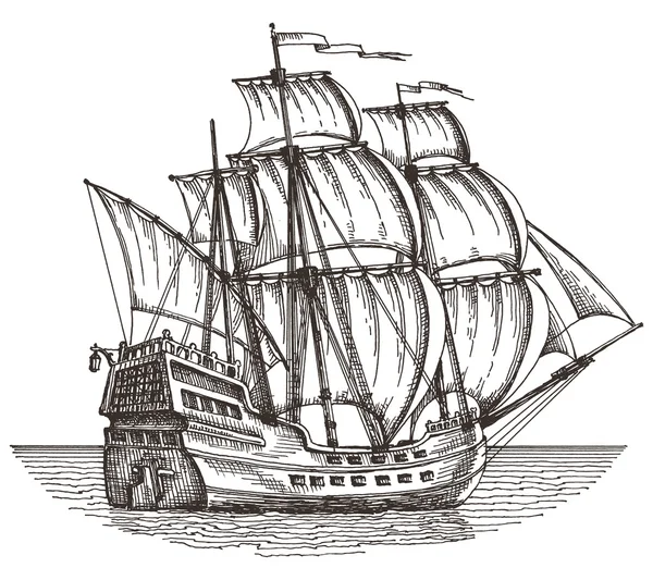 Schiffsvektor-Logo-Design-Vorlage. Segelboot oder Fregatte. — Stockvektor