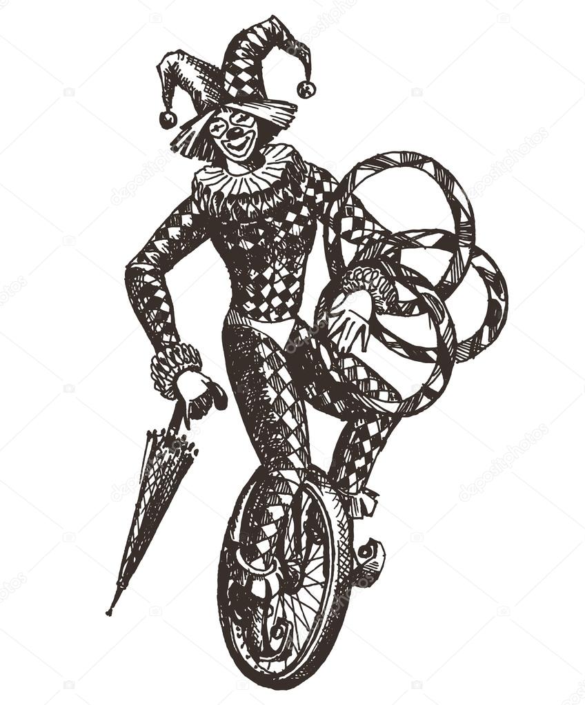 Sketch. clown on a white background. vector illustration
