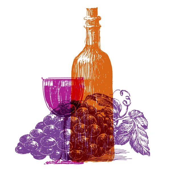 Víno, vinařství na bílém pozadí. Skica — Stock fotografie