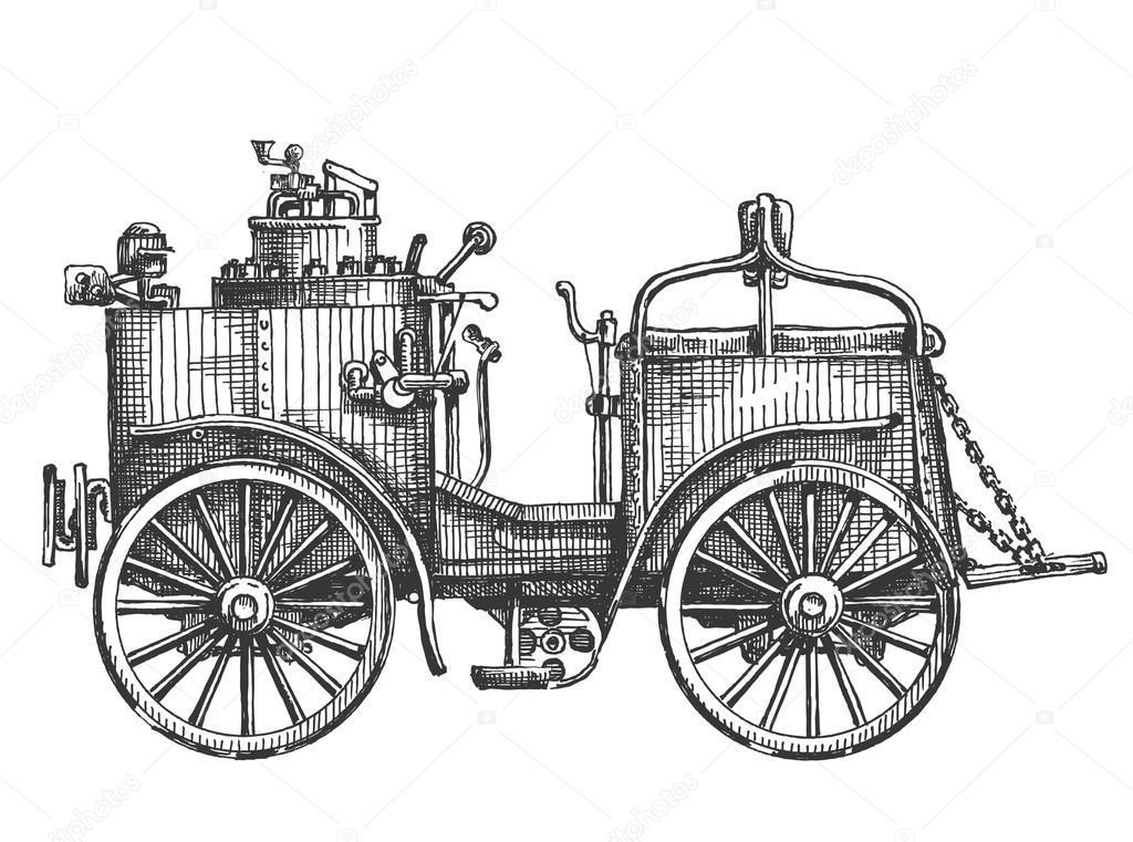 steam car on a white background. sketch