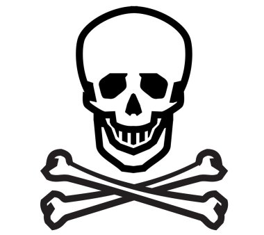 Jolly Roger vektör logo tasarım şablonu. insan kafatası, tehlike ya da terörizm simgesi.