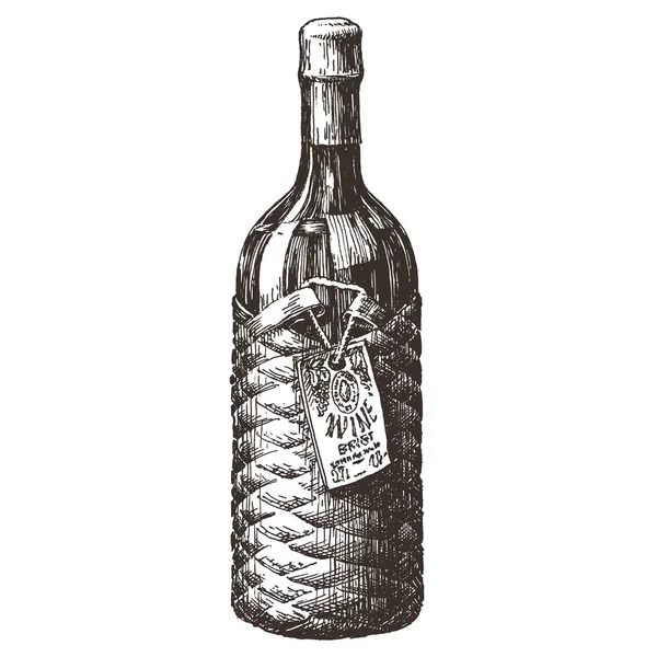 レトロなワインボトル ベクトルのロゴのデザイン テンプレートです。アルコール飲料またはワインのアイコン. — ストックベクタ
