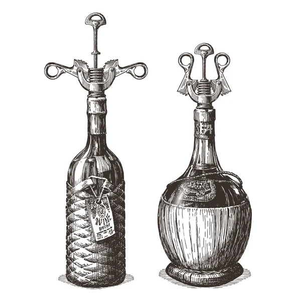Bir şişe şarap vektör logo tasarım şablonu. alkol içki veya tirbuşon simgesi. — Stok Vektör