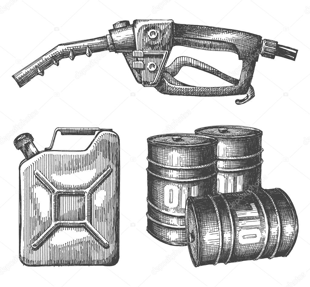 Sketch. oil and gasoline on a white background. vector illustration