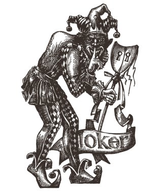 Joker vektör logo tasarım şablonu. Palyaço veya tiyatro simgesi.
