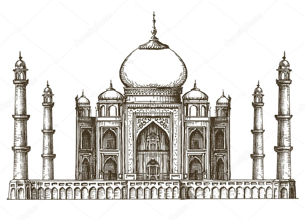 Sketch. architecture of India on a white background. vector illustration