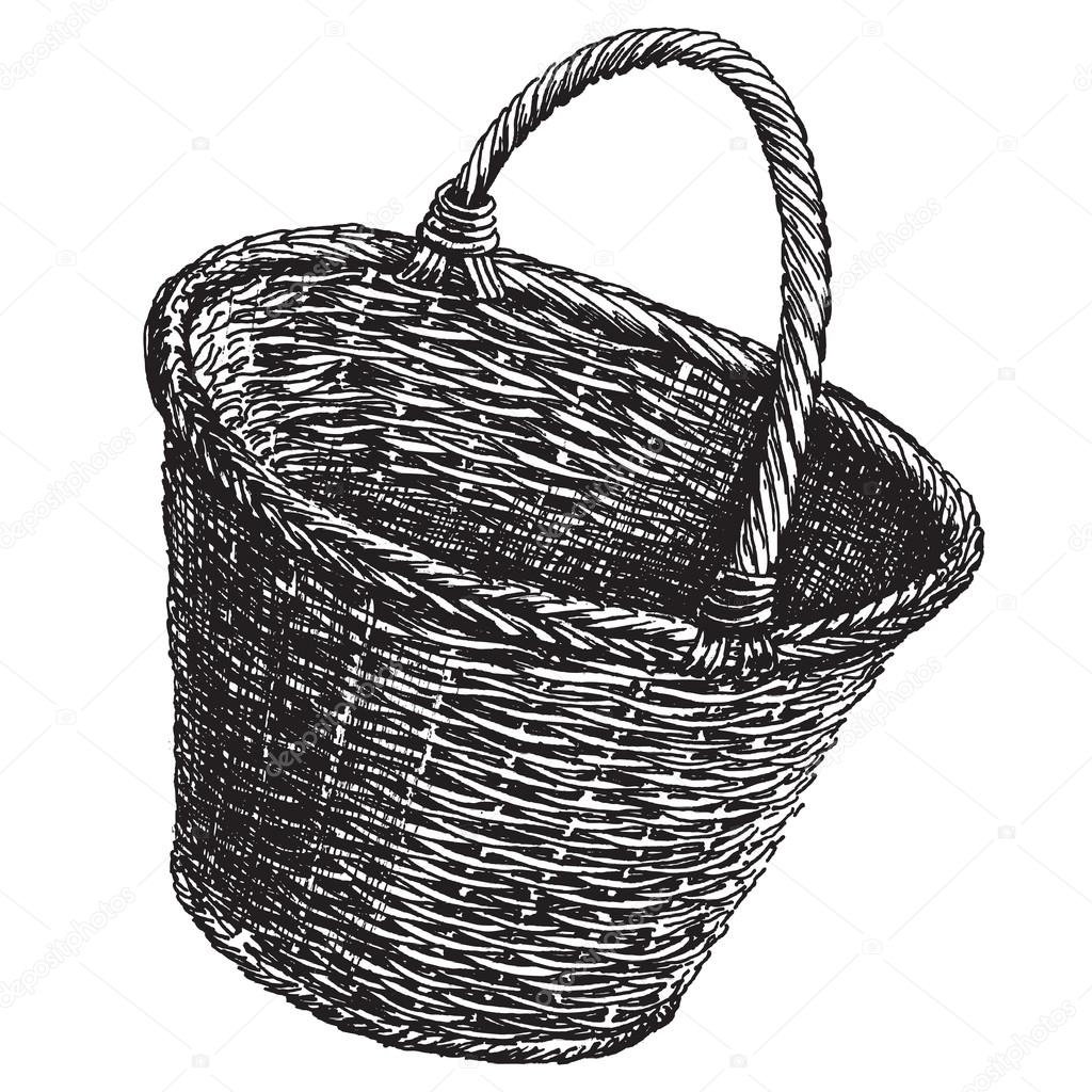Sketch. Wicker basket on a white background. vector illustration
