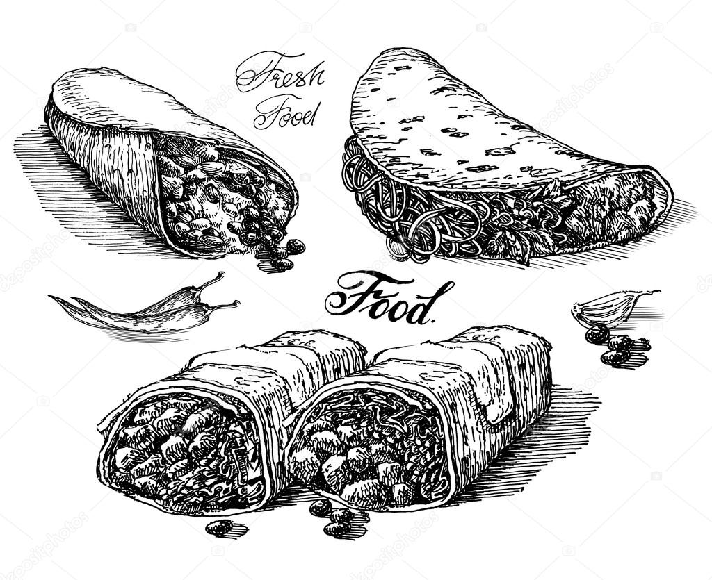 Sketch. food on white background. vector illustration