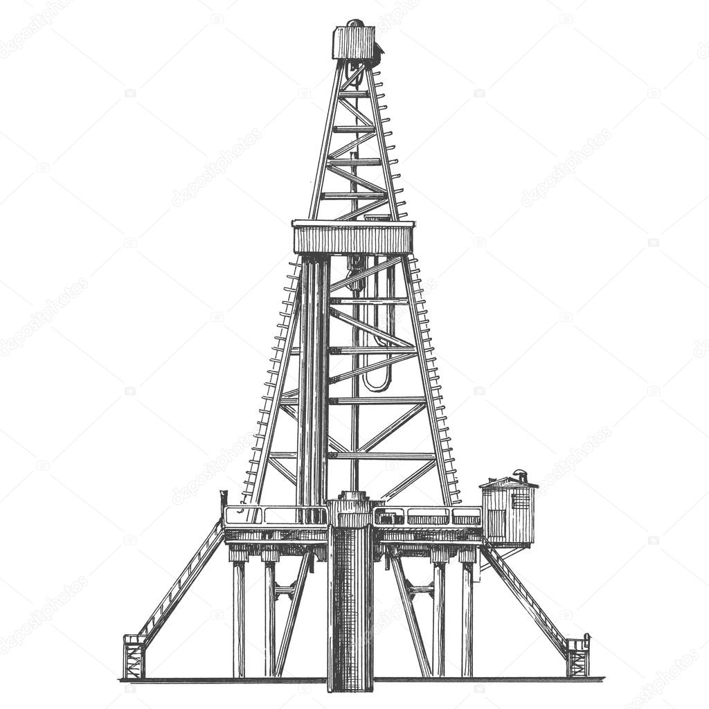 Oil derrick on a white background. the sketch. vector illustration