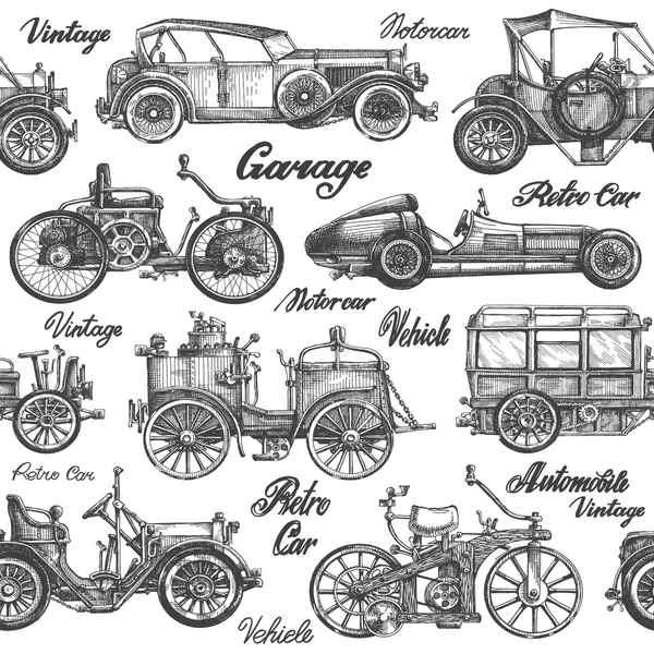 Arabalar. Retro, vintage araçlar beyaz zemin üzerinde. Kroki — Stok Vektör