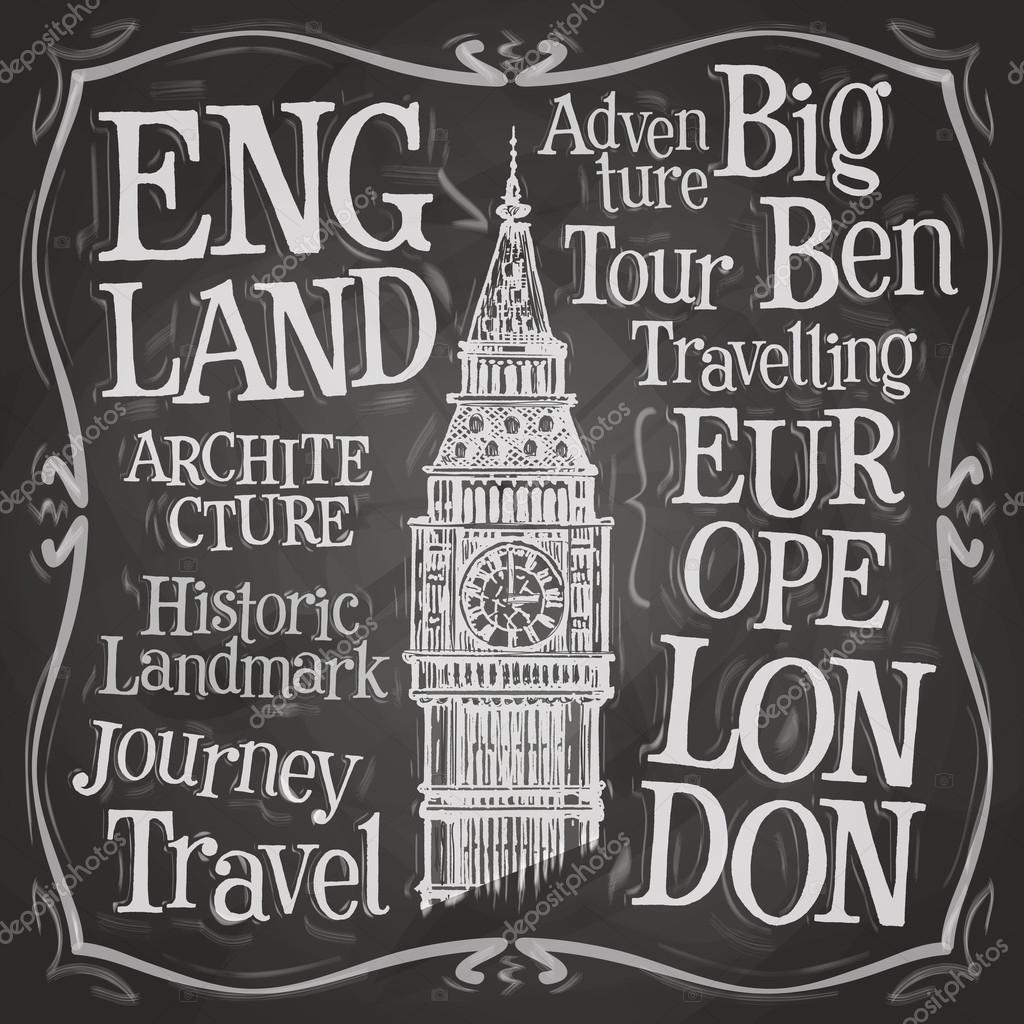 Big Ben vector logo design template. London, UK or England icon. Sketch. Big Ben on a black background. Vector illustration