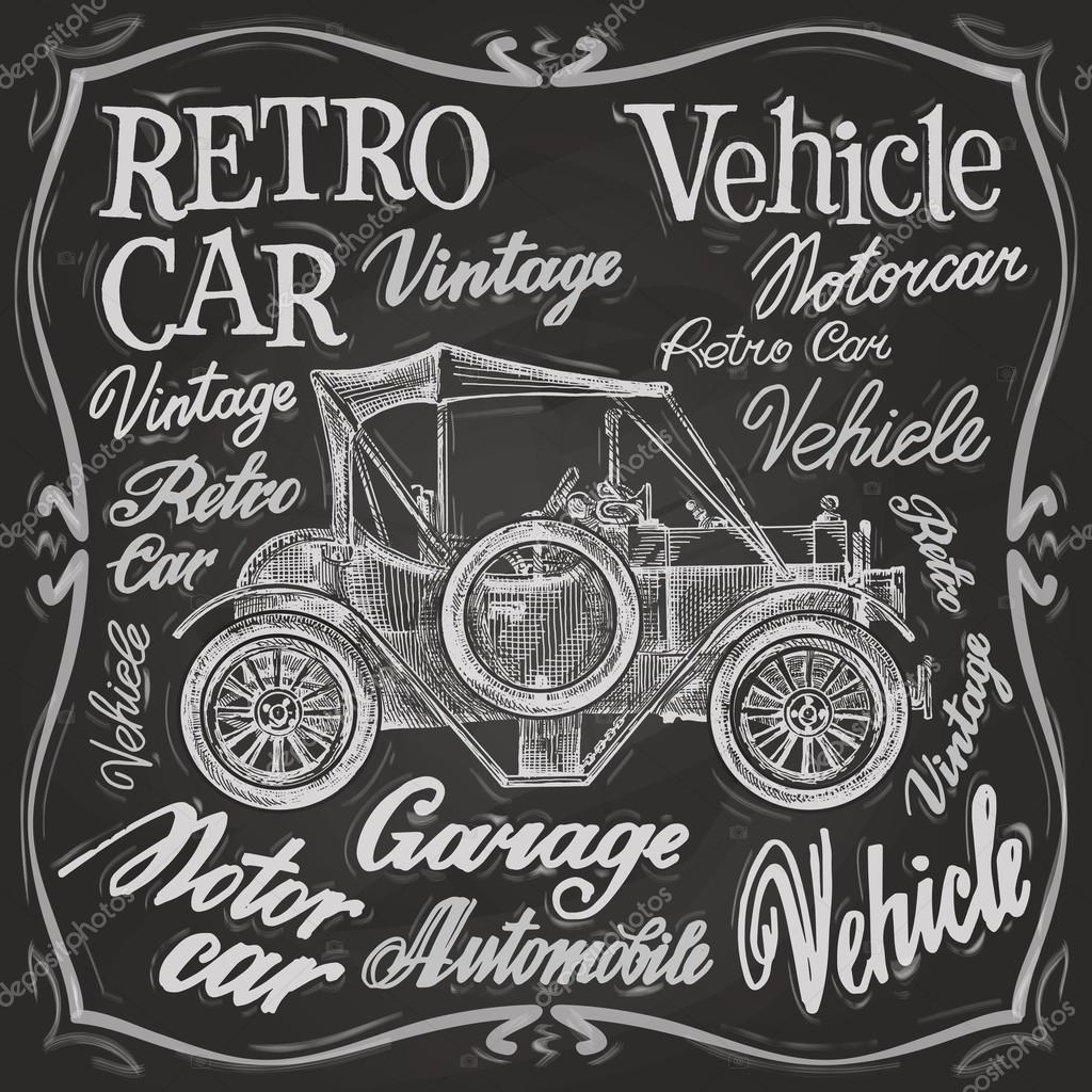 Retro car vector logo design template. Vehicle, automobile or motorcar, transport icon. Retro car on a black background. Vector illustration