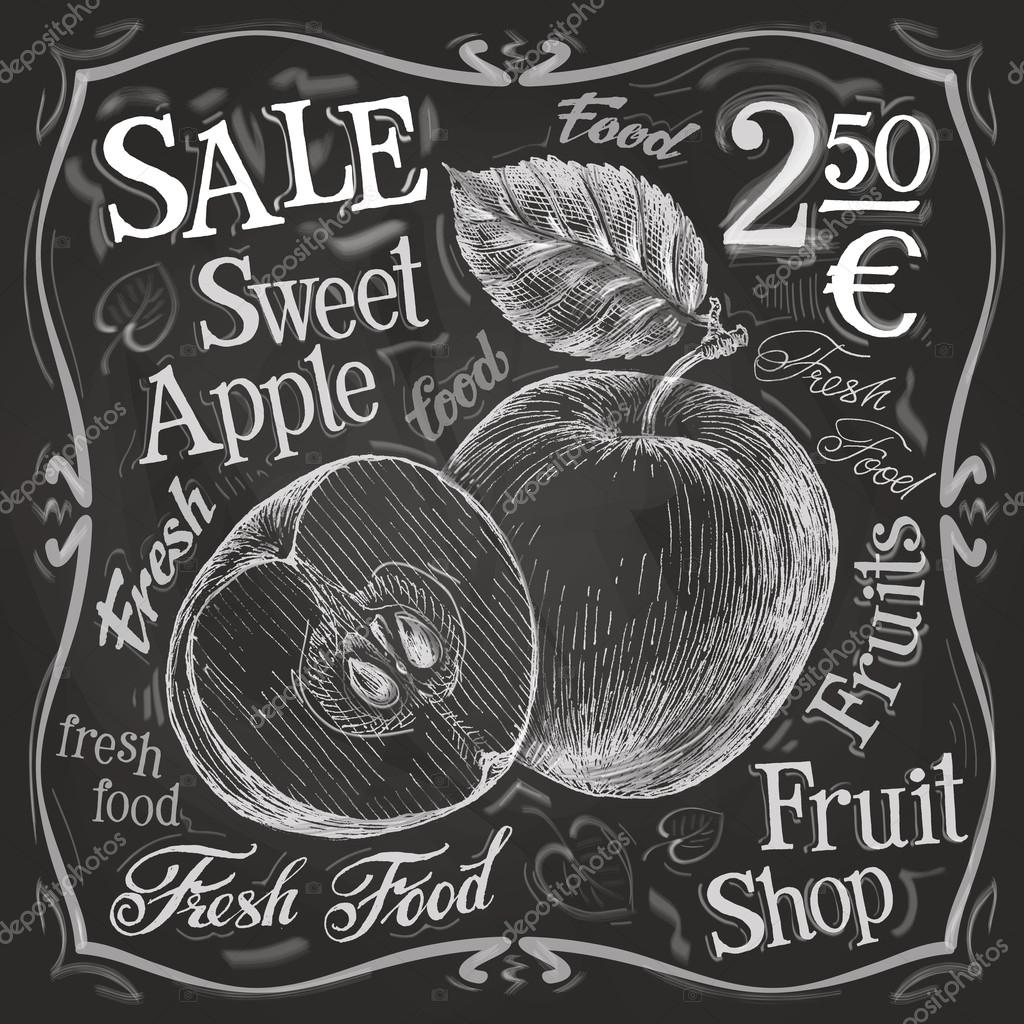 Sweet apple vector logo design template. Fresh fruit, food or menu board icon. Sweet Apple on a black background. Vector illustration