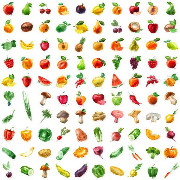 Groenten en fruit pictogrammenset — Stockfoto