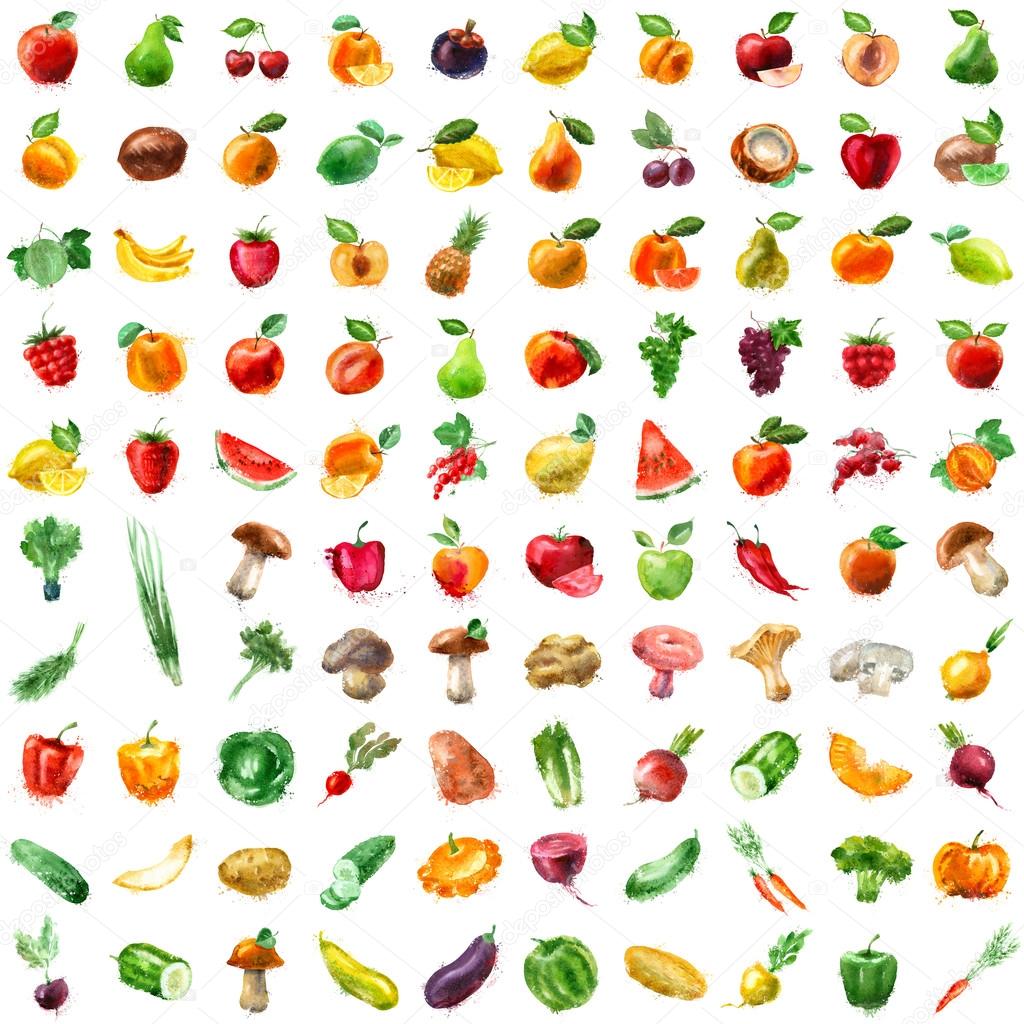 Fruit and vegetables icon set