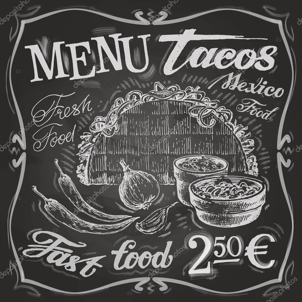 Mexican food logo design template. Tacos, burritos or menu board icon. Mexican food on a white background. Vector illustration
