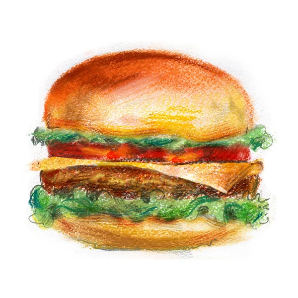 Hamburger, hamburger beyaz zemin üzerinde. lokanta — Stok fotoğraf