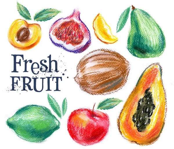 Frutta fresca su fondo bianco. cottura — Foto Stock