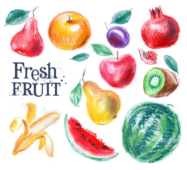 Frutta fresca su fondo bianco — Foto Stock