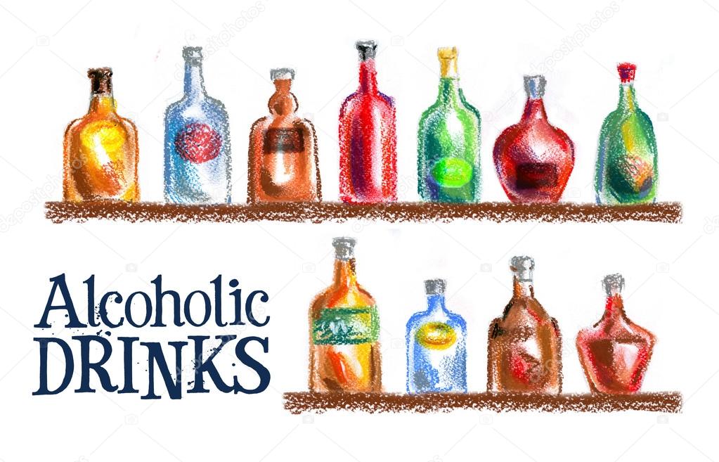 bottle on a white background. vodka, wine, champagne, whiskey and other