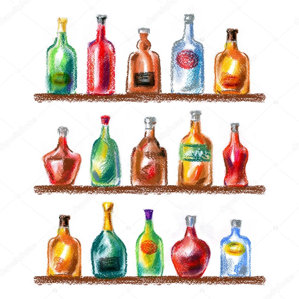 Alcoholic beverages, drinks on a white background. sketch