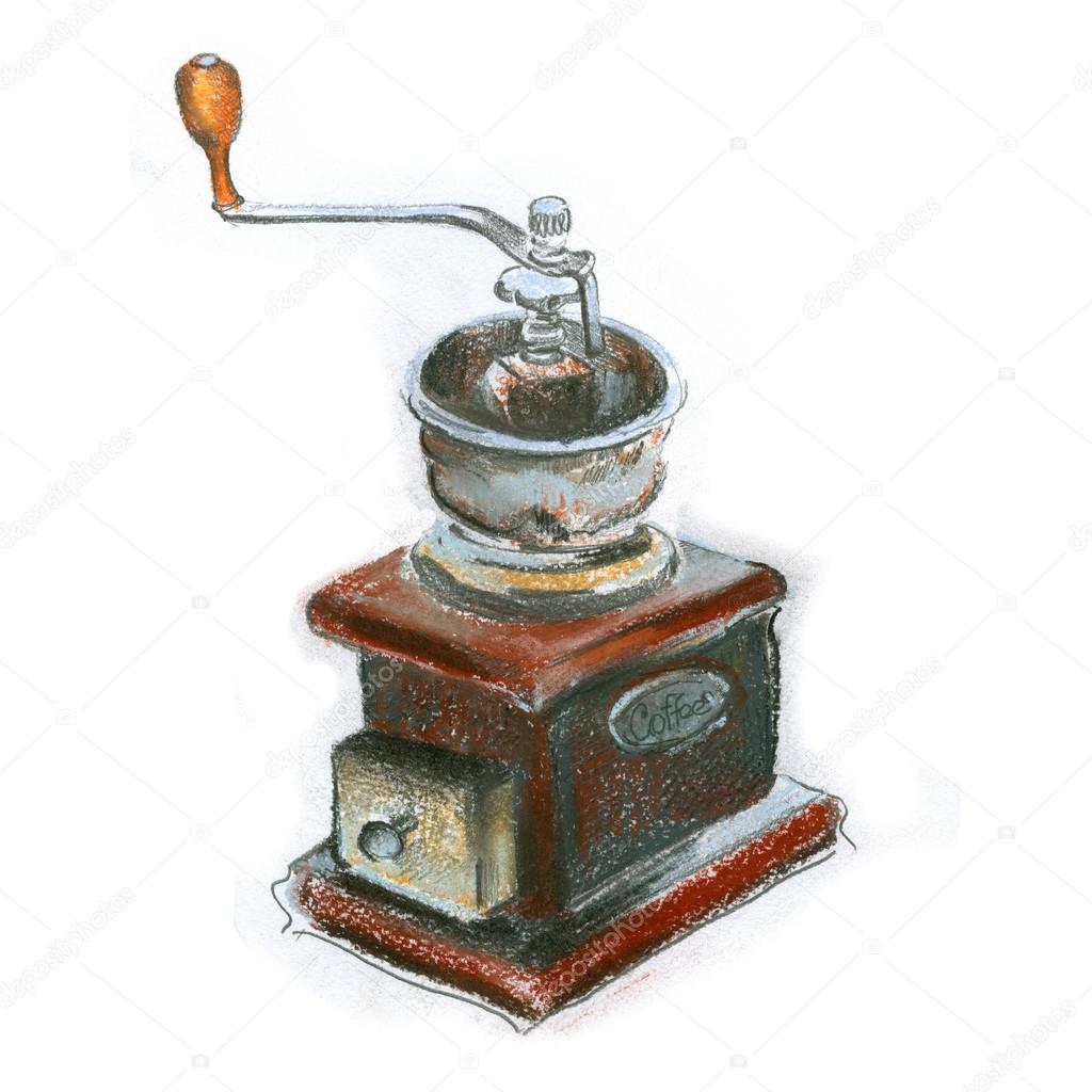 retro coffee grinder on white background