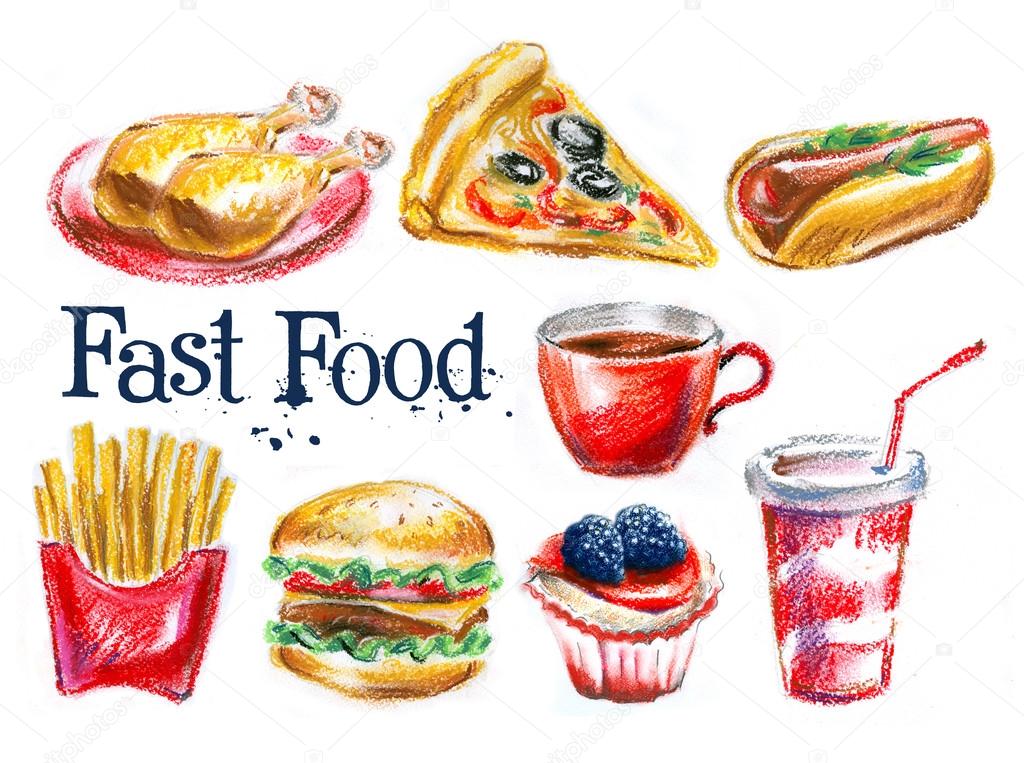 fast food on a white background