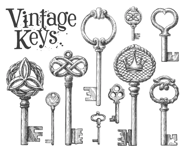 Vintage klíč na bílém pozadí. Skica — Stock fotografie