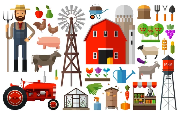 Çiftlik Köyü vektör logo tasarım şablonu. hasat, Bahçe, Bahçe Bitkileri veya hayvanlar, gıda simgesi. — Stok Vektör