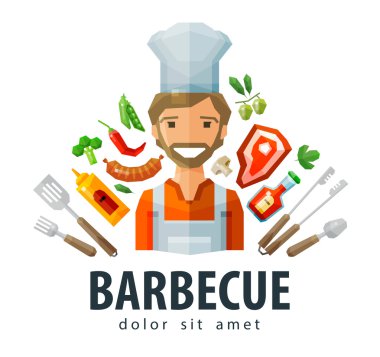 Barbekü Izgara vektör logo tasarım şablonu. taze gıda, Şef veya piknik simgesi. düz illüstrasyon